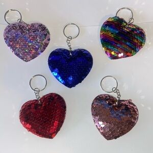 Boutique Sequin Heart Keychain or Bag Charm Choice of Color New
